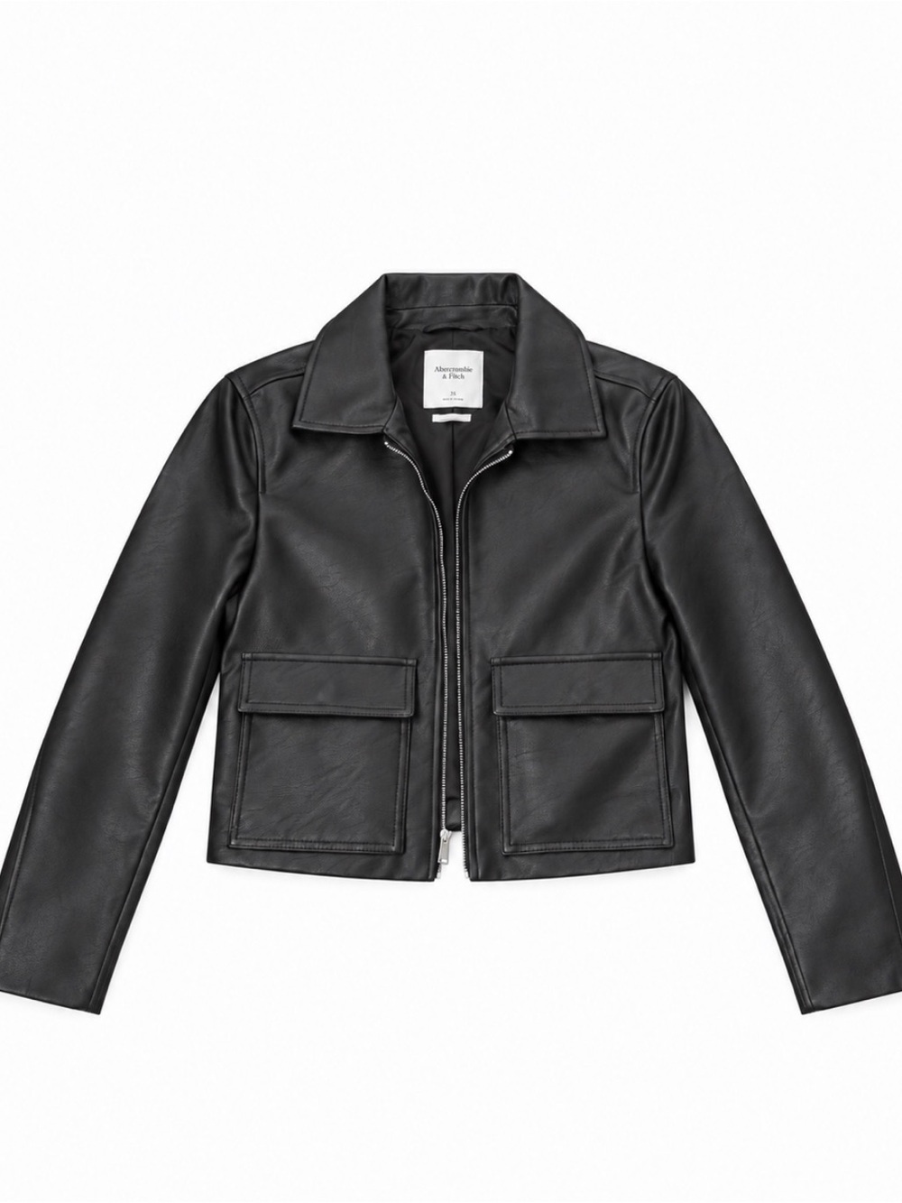 Abercrombie & Fitch Black Leather Flap-Pocket Jacket